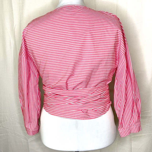 JW Style Striped Wrap Front Tie Shirt Blouse - Picture 2 of 8